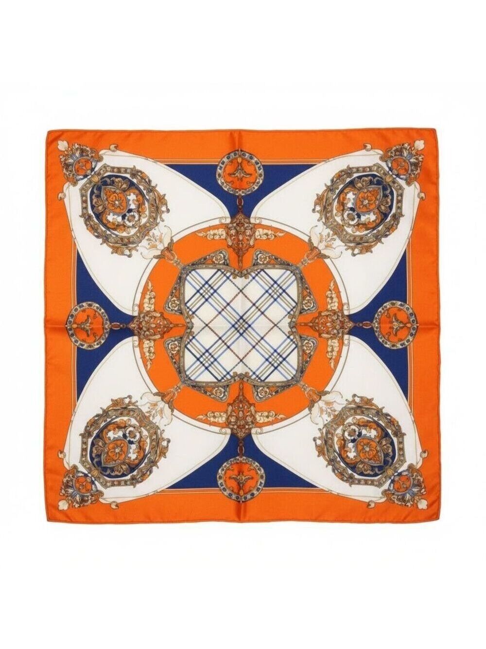 Orange Chain Print Satin Scarf 20x20 – Women’s Hair Neck Head Scarf